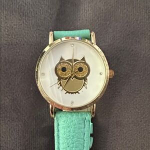 Gold Owl Watch with Turquoise Strap